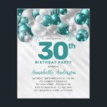 Papier Budget Turquoise Green Silver Balloon Parties scin<br><div class="desc">Glam Turquoise Vert Ballons d'argent Parties scintillant étinceler n'importe quel âge Anniversaire Invitation</div>
