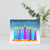 Papier Budget Turquoise Hanoukka bougies Peace Love Card (Debout devant)