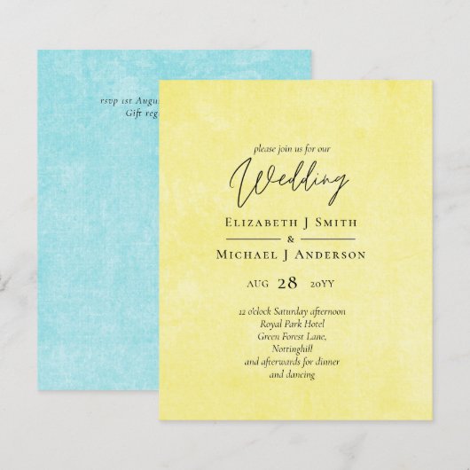 Papier BUDGET Turquoise Jaune Écriture Mariage (Devant / Derrière)