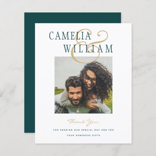 Papier BUDGET Turquoise Mariage vert PHOTO Merci (Devant / Derrière)