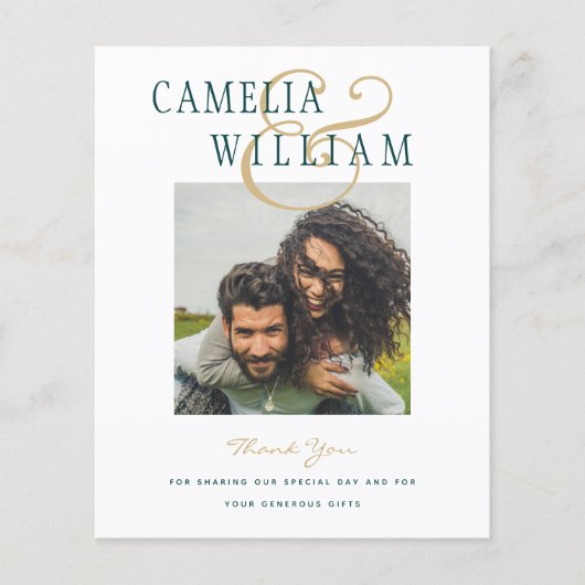 Papier BUDGET Turquoise Mariage vert PHOTO Merci (Devant)