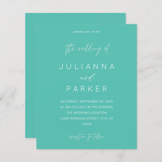 Papier Budget Turquoise MOD Calligraphy Mariage (Devant / Derrière)