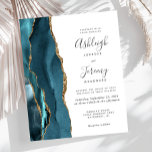 Papier Budget Turquoise Or Agate moderne Faire-part de ma<br><div class="desc">Le bord gauche de cette élégante faire-part de mariage moderne comporte une bordure turquoise en aquarelle ornée d'une parties scintillant en faux or. Le texte personnalisable combine écriture manuscrite, copperplate et polices italiques en gris fusain sur un arrière - plan blanc. L'envers présente un design d'agate turquoise et or assorti....</div>