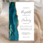 Papier Budget Turquoise Or Agate moderne Faire-part de ma<br><div class="desc">Le bord gauche de cette élégante faire-part de mariage moderne comporte une bordure turquoise en aquarelle ornée d'une parties scintillant en faux or. Le texte personnalisable combine écriture manuscrite, copperplate et polices italiques en gris fusain sur un arrière - plan blanc. L'envers présente un design d'agate turquoise et or assorti....</div>