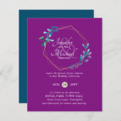 Papier BUDGET Turquoise Purple Gold Wreath Wedding Invita (Devant / Derrière)