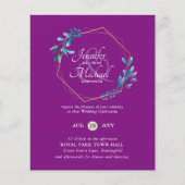Papier BUDGET Turquoise Purple Gold Wreath Wedding Invita (Devant)