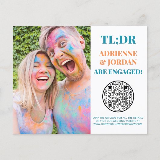 Papier Budget Turquoise QR Code Fun Photo Fiançailles (Devant)