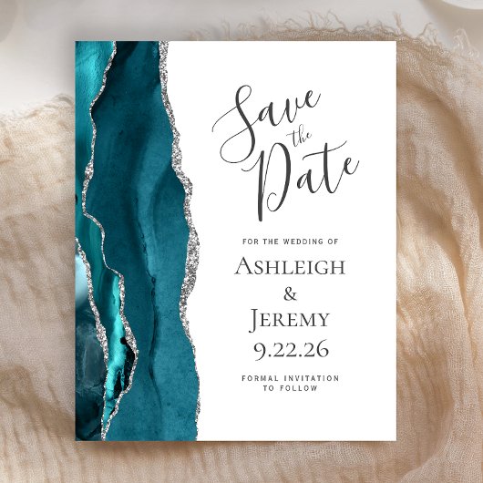 Papier Budget Turquoise Silver Agate Enregistrer la date
