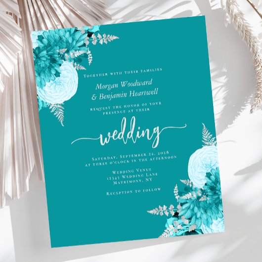 Papier Budget Turquoise Silver Floral Wedding Invite