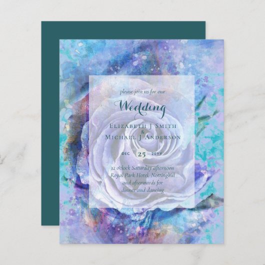 Papier BUDGET Turquoise tons bleus Invitation de mariage (Devant / Derrière)