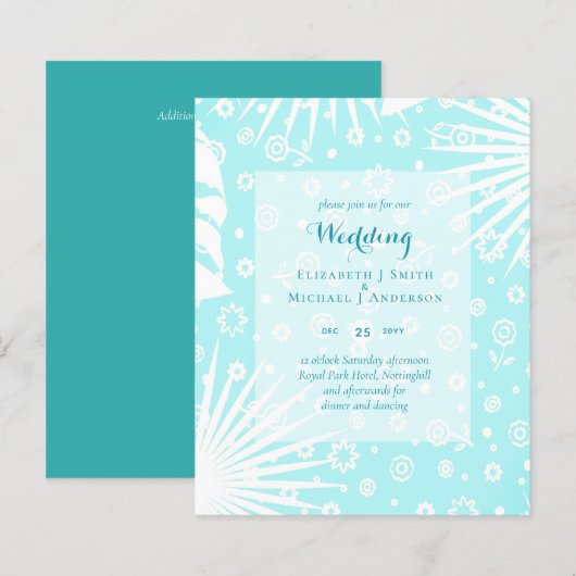 Papier BUDGET Turquoise tons bleus Invitation de mariage (Devant / Derrière)