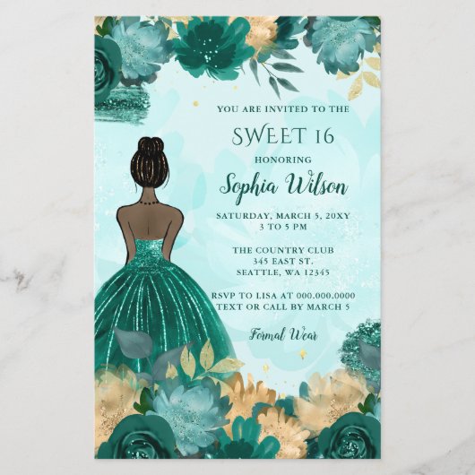 Papier Budget Turquoise Turquoise Gold Princess Sweet 16 (Devant)