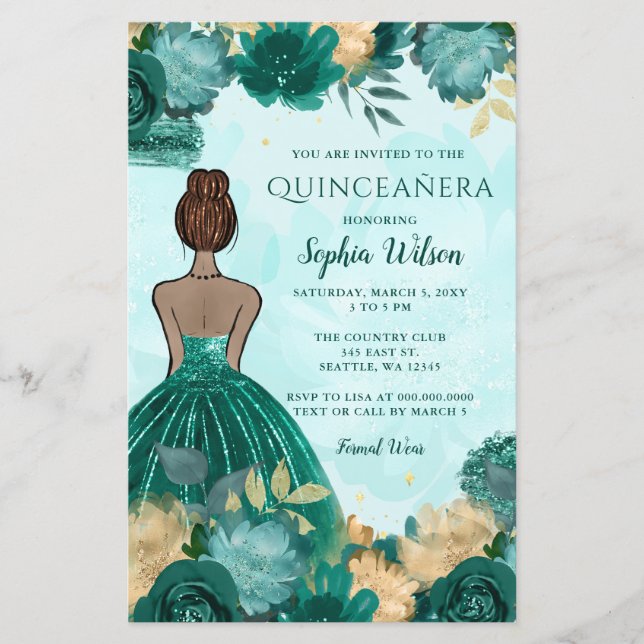 Papier Budget Turquoise Turquoise Gold Princesse Quinceañ (Devant)