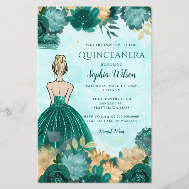 Papier Budget Turquoise Turquoise Gold Princesse Quinceañ (Devant)