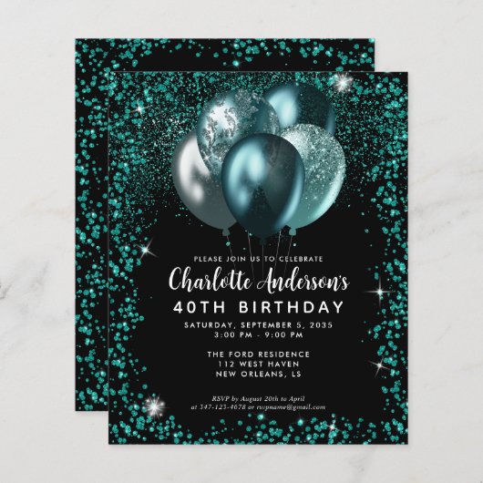 Papier Budget Turquoise Vert Parties scintillant noire Ba (Devant / Derrière)
