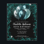 Papier Budget Turquoise Vert Parties scintillant noire Ba<br><div class="desc">Glam Turquoise Vert Parties scintillant noire étincelante Balloon élégant Invitation Anniversaire</div>