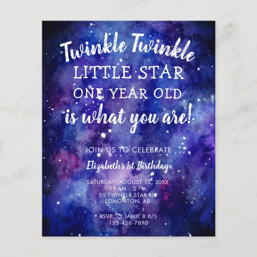 Papier Budget Twinkle Twinkle Little Star 1er anniversair (Devant)
