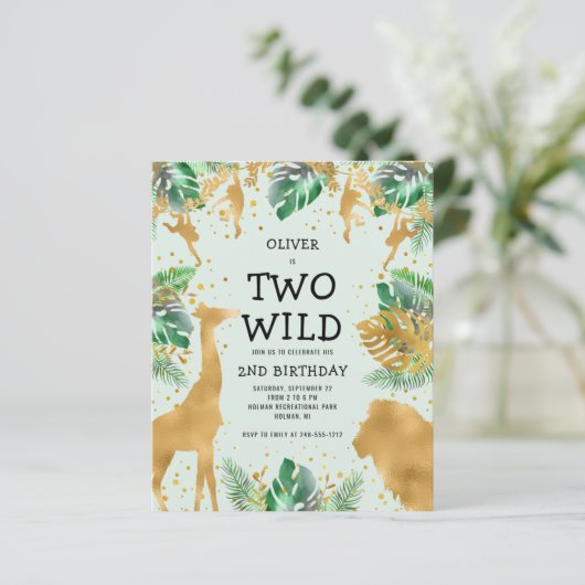 Papier Budget Two Wild Green Gold 2e Invitation d'anniver (Debout devant)