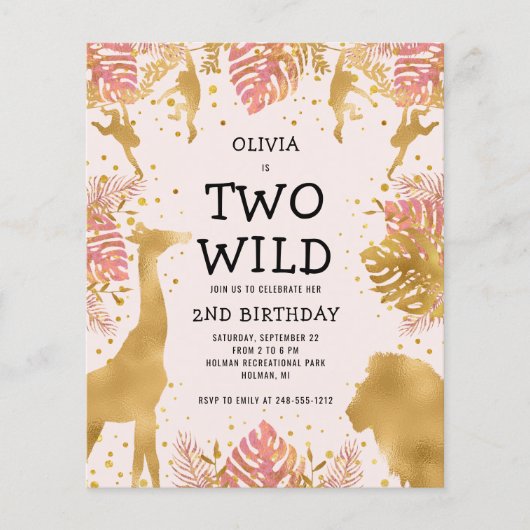 Papier Budget Two Wild Pale Pink 2e Invitation d'annivers (Devant)