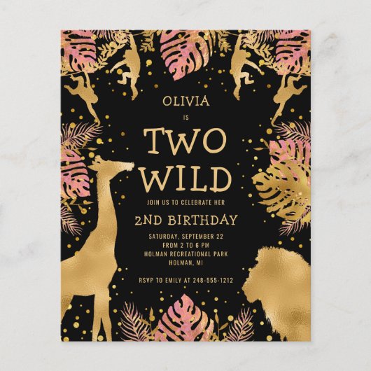 Papier Budget Two Wild Pink Black 2e Invitation d'anniver (Devant)