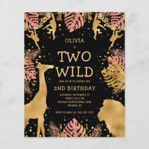 Papier Budget Two Wild Pink Black 2e Invitation d'anniver