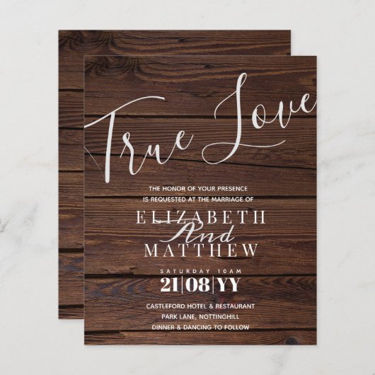 Papier Budget Typographie Rustique Faire-part de mariage  (Devant / Derrière)