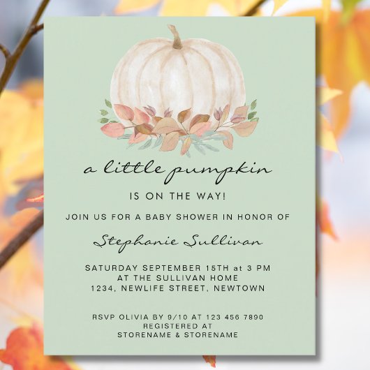 Papier Budget Un Baby shower Vert Un Peu Citrouille Invit