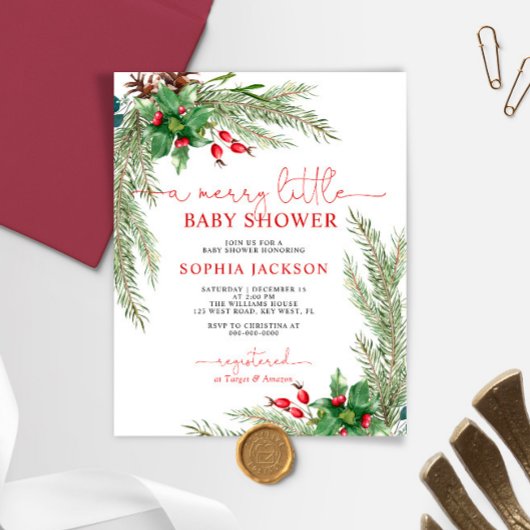 Papier Budget Un Joyeux Baby shower de Noël Invitation
