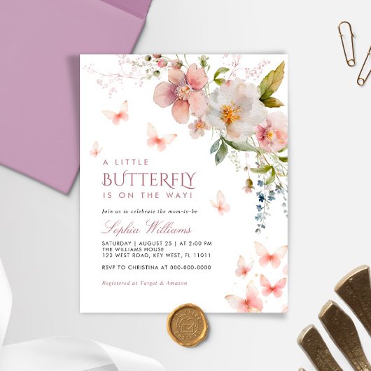 Papier Budget Un Petit Baby shower Papillon Invitation
