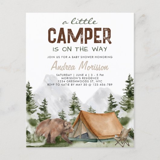 Papier Budget Un Petit Camper Ours Bébé Garçon Douche (Devant)