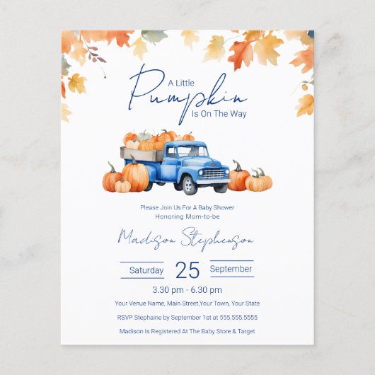 Papier Budget Un Peu Citrouille Sur Le Chemin Du Baby sho (Devant)