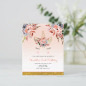 Papier BUDGET, Unicorn Aquarelle Florals Invitation fille (Debout devant)