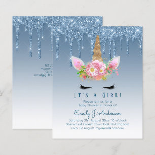 Papier Budget Unicorn Baby shower Blue Girls mignonne