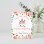 Papier BUDGET Unicorn Face Floral Anniversaire Invitation (Debout devant)