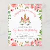 Papier BUDGET Unicorn Face Floral Anniversaire Invitation (Devant)