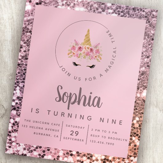 Papier Budget Unicorn Glitter Birthday Party Invite