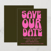 Papier Budget Unique Groovy 70s Rose Vert Save The Date (Devant / Derrière)
