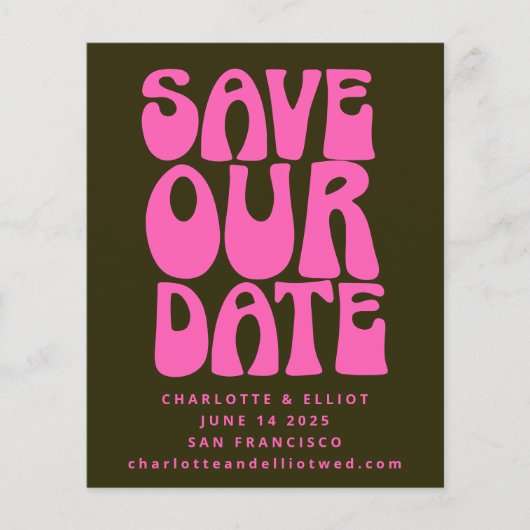 Papier Budget Unique Groovy 70s Rose Vert Save The Date (Devant)