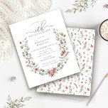 Papier Budget Végétation d'hiver Rouge Floral 30e anniver<br><div class="desc">Aquarelle vert sauge moderne Boho cadre botanique est accentué de petites fleurs poinsettia.</div>