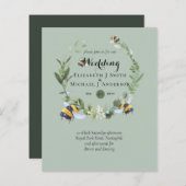 Papier BUDGET Verdure Eucalyptus Bees Mariage Invite (Devant / Derrière)