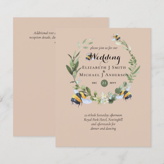 Papier BUDGET Verdure Eucalyptus Bees Mariage Invite (Devant / Derrière)