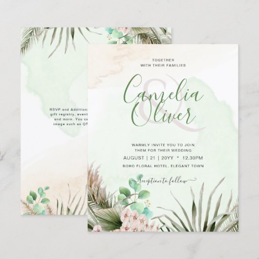 Papier BUDGET Verdure Eucalyptus Pampas Mariage en herbe (Devant / Derrière)