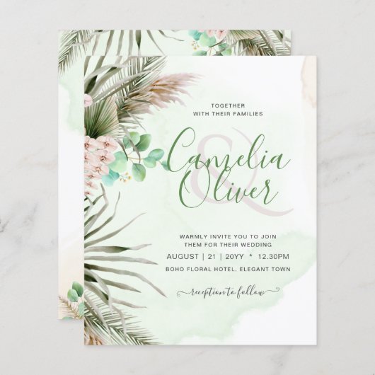 Papier BUDGET Verdure Eucalyptus Pampas Mariage en herbe (Devant / Derrière)
