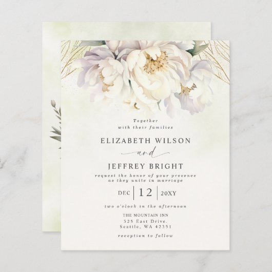 Papier Budget Vert Blanc Floral Mariage Invitations (Devant / Derrière)