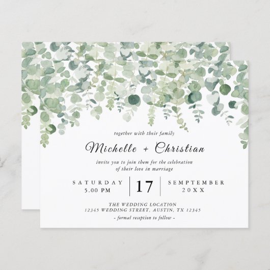 Papier Budget Vert Botanique Eucaliptus Mariage (Devant / Derrière)