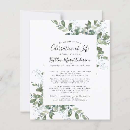 Papier Budget Vert Célébration de la vie Invitation (Devant)