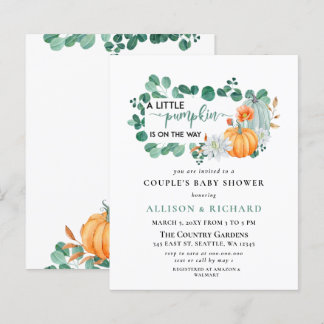 Papier Budget vert Citrouille Baby shower Invitation
