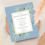 Papier Budget Vert Dusty Blue Fête des mariées Invitation<br><div class="desc">Doté de feuilles délicats et verdoyants d'aquarelle sur un arrière - plan bleu poussiéreux,  cette invitation à la douche nuptiale à budget chic peut être personnalisée avec vos informations spéciales sur la douche nuptiale. Conçu par Thisisnotme©</div>