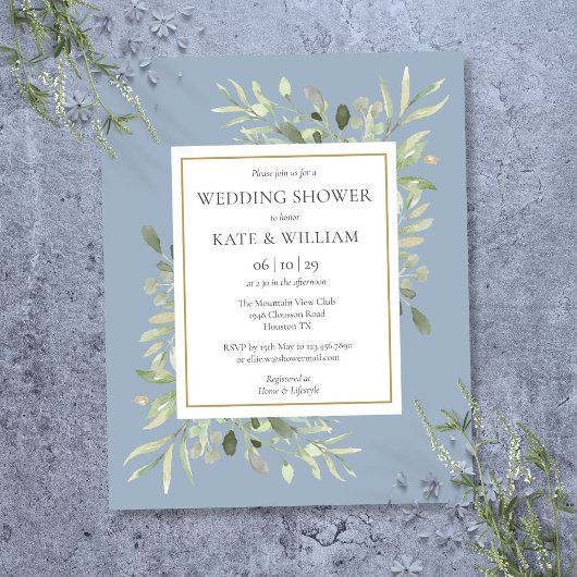 Papier Budget Vert Dusty Blue Wedding shower Invitation