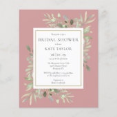 Papier Budget Vert Dusty Rose Invitation Fête des mariées (Devant)